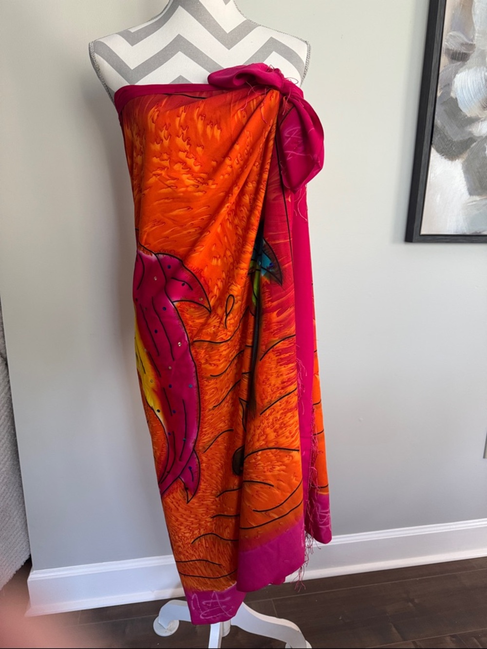 Vibrant Orange & Fuchsia Tropical Sarong